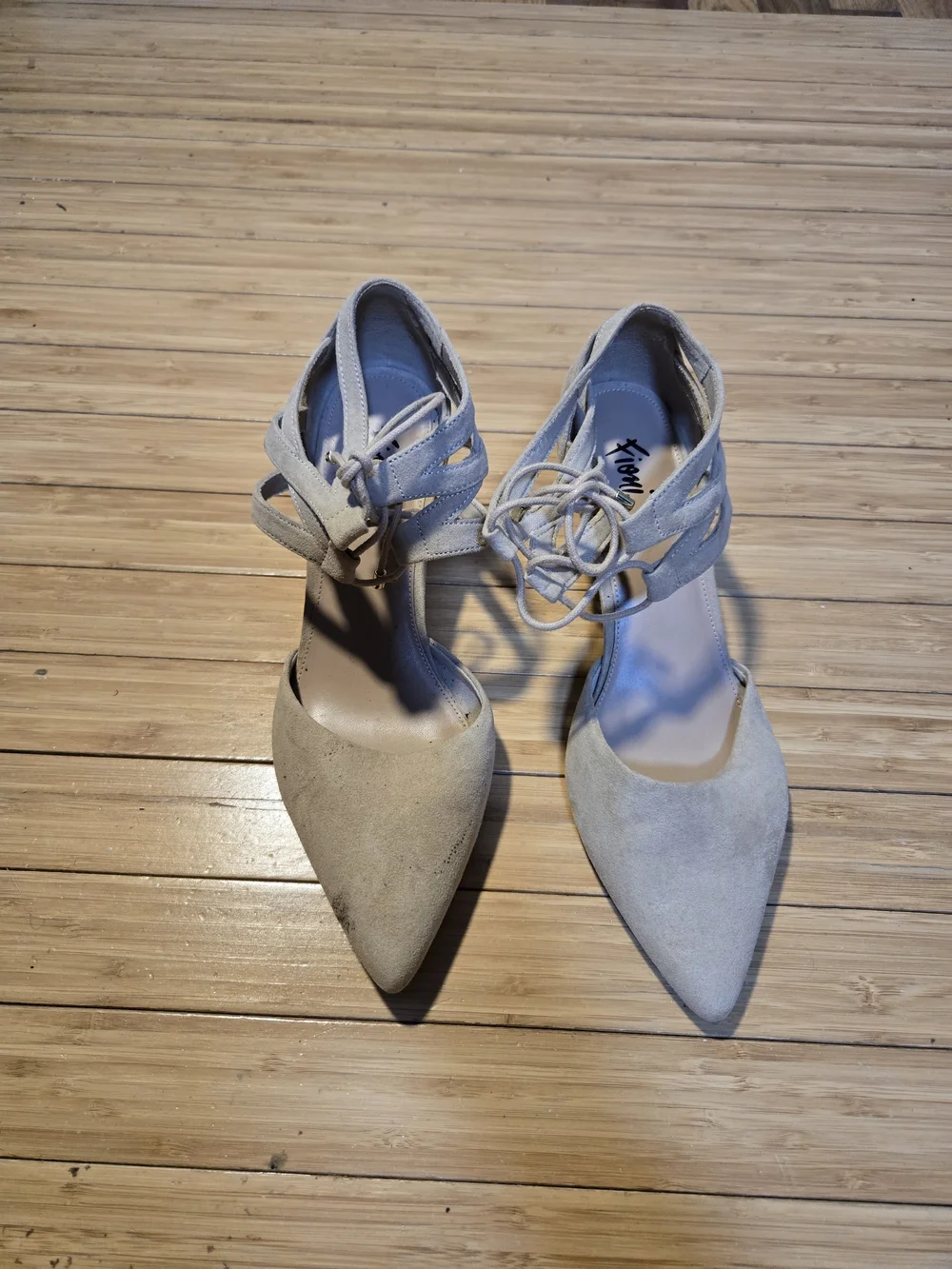 Fioni Women's Pointed Toe Lace-Up Heels in Light Taupe